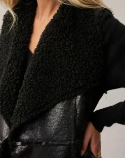 Outlet Lauren Vidal Manteau sans manches en fausse peau lainée Vogue noir