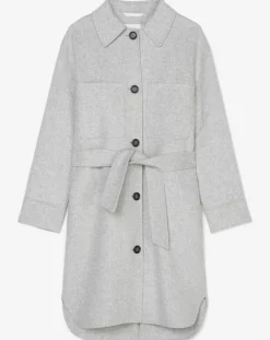 Clearance Marc O'Polo Manteau surchemise en Laine mélangée à ceinture gris clair
