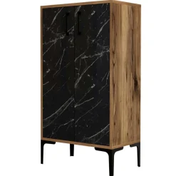 Outlet Wooden Art Meuble à chaussures Prag noyer/noir - 60x111x35 cm