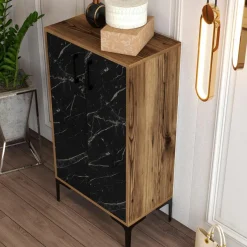 Outlet Wooden Art Meuble à chaussures Prag noyer/noir - 60x111x35 cm