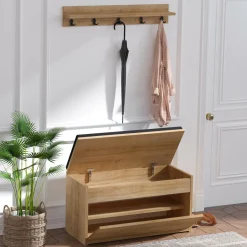 Wooden Art Meuble d'entrée & Porte-manteau Boby marron/noir