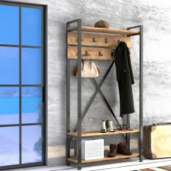 Wooden Art Meuble d'entrée Alfa noir/bois - 180x34x90 cm