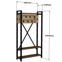Wooden Art Meuble d'entrée Alfa noir/bois - 180x34x90 cm
