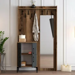 Wooden Art Meuble d'entrée Berlin BC marron/anthracite - 120x35x200 cm