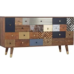 Best Bois & Chiffons Meuble d'entrée peau de vache bois sculpté manguier terranova miel clair - 150x40x78 cm