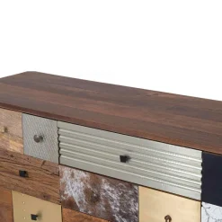 Best Bois & Chiffons Meuble d'entrée peau de vache bois sculpté manguier terranova miel clair - 150x40x78 cm