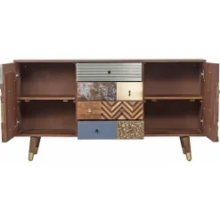 Best Bois & Chiffons Meuble d'entrée peau de vache bois sculpté manguier terranova miel clair - 150x40x78 cm