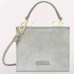 Femme Furla Micro Sac à main en Velours de Cuir Ligne Future argenté 11.0x9.5x7.5 cm