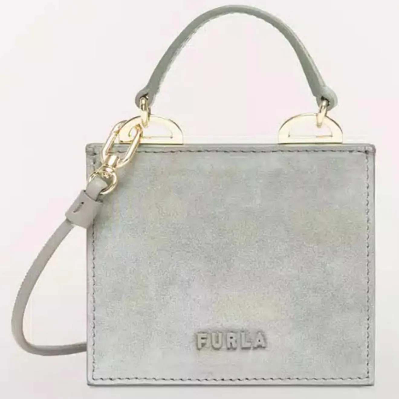 Femme Furla Micro Sac à main en Velours de Cuir Ligne Future argenté 11.0x9.5x7.5 cm