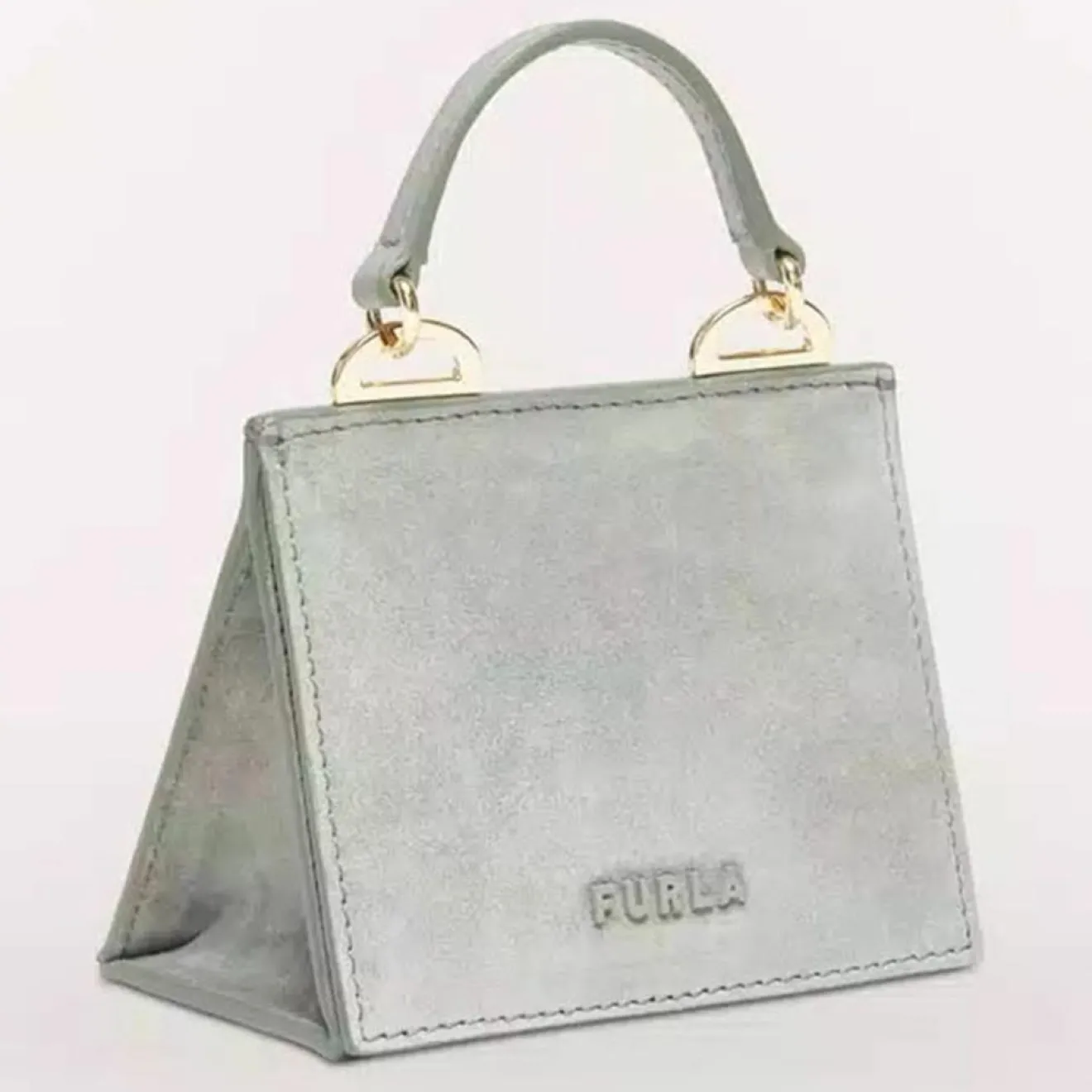 Femme Furla Micro Sac à main en Velours de Cuir Ligne Future argenté 11.0x9.5x7.5 cm