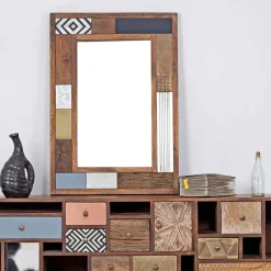 Online Bois & Chiffons Miroir peau de vache bois sculpté manguier terranova marron - 100x4x70 cm