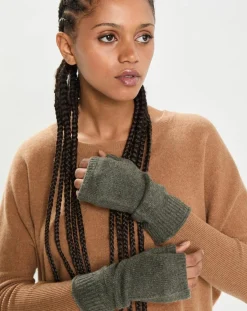 Femme Cashmere Tribu Mitaines 100% Cachemire poignets en côtes Mindy kaki