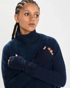 Femme Cashmere Tribu Mitaines 100% Cachemire poignets en côtes Mindy navy