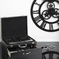 New Cook Concept Ménagère avec coffret en bois & tiroir noire - 84 pièces