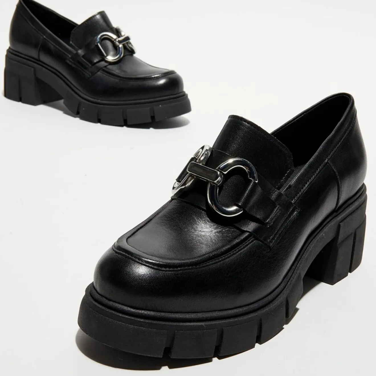 Femme Galeries Lafayette Mocassins en Cuir Bijoux noirs - Talon 6 cm