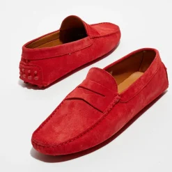Homme Loafers Mocassins en Velours de Cuir Martin rouges