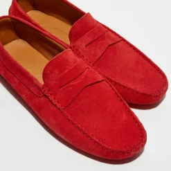 Homme Loafers Mocassins en Velours de Cuir Martin rouges