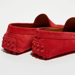 Homme Loafers Mocassins en Velours de Cuir Martin rouges