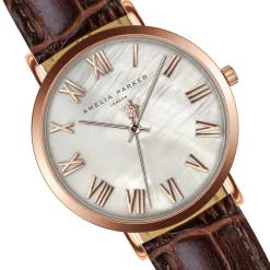 Femme Amelia Parker Montre Femme Classique en Cuir marron
