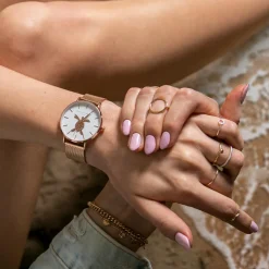 Amelia Parker Montre Femme en Acier Rose Turtle rose doré