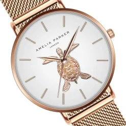 Amelia Parker Montre Femme en Acier Rose Turtle rose doré