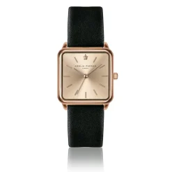 Femme Amelia Parker Montre Femme Gold Plaza en Cuir noire