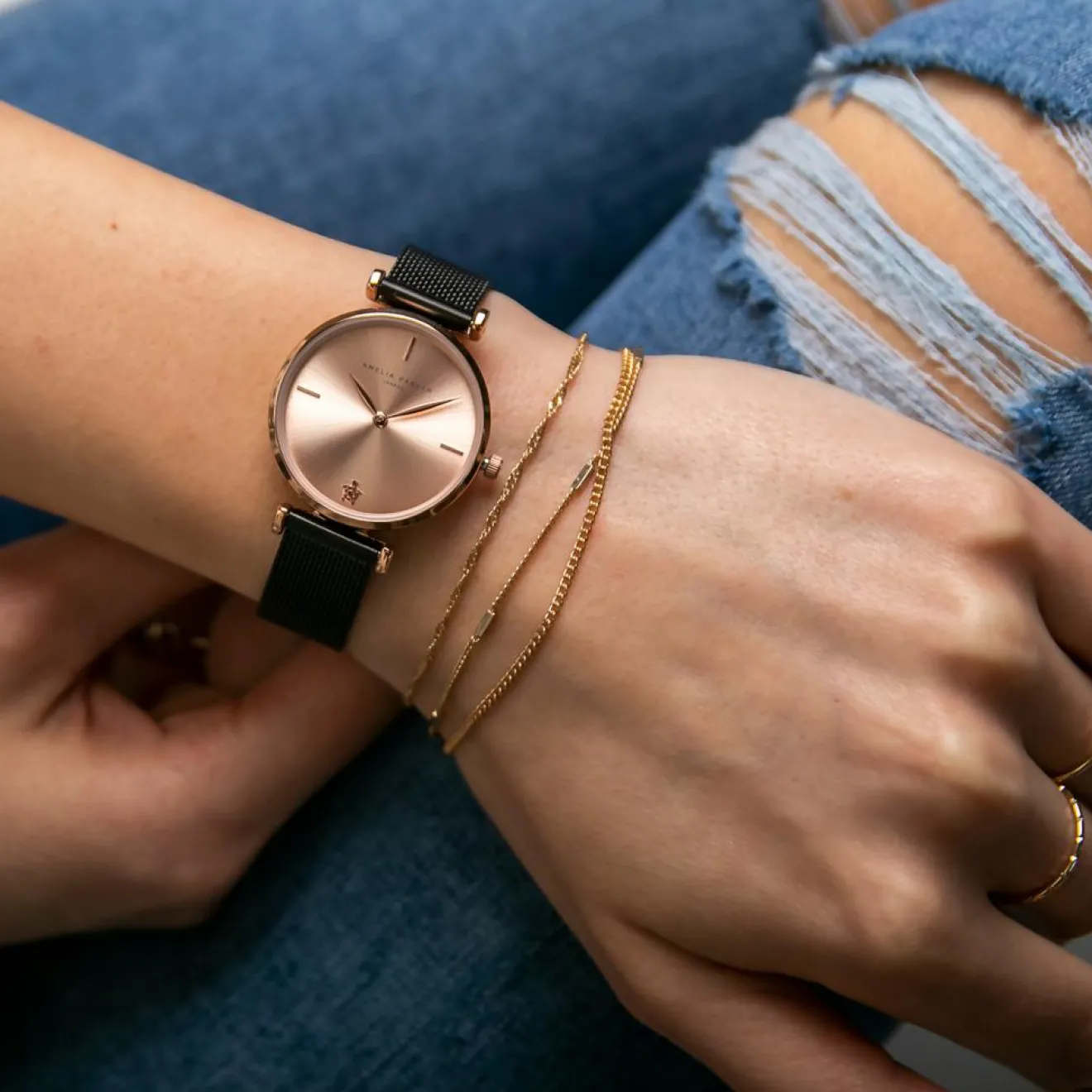 Sale Amelia Parker Montre Femme Gold Shore en Acier noire