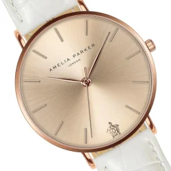 Femme Amelia Parker Montre Femme Gold Sky en Cuir blanche