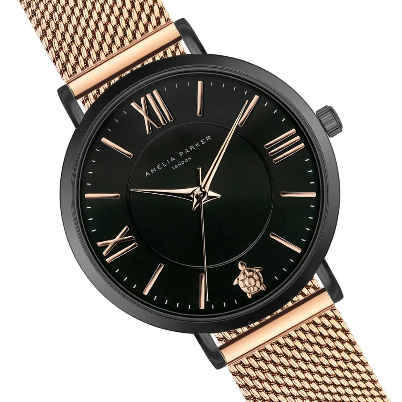 Femme Amelia Parker Montre Femme Petite Noir en Acier rose doré