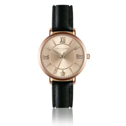 Femme Amelia Parker Montre Femme Petite Rose en Cuir noire