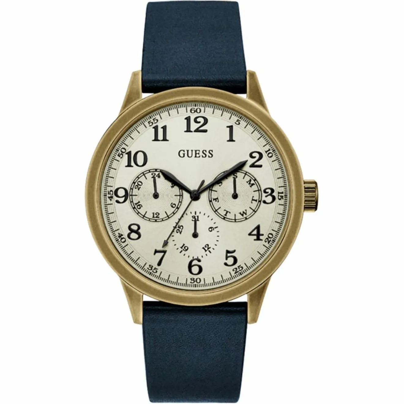 Homme Guess Montre Homme Boulder en Cuir bleue