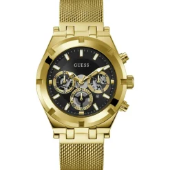 Online Guess Montre Homme Continental en Acier dorée