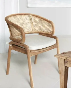 Uniqka Moon - Chaise en teck massif et cannage rotin