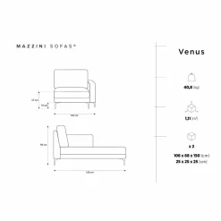 Clearance Mazzini Sofas Méridienne Velours Droite Venus beige clair - 160x104x90 cm