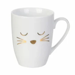 Best The Concept Factory Mug avec cuillère chat en Porcelaine blanc/doré - 11.5x8.2x10 cm