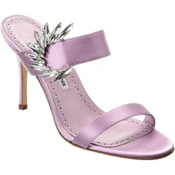 Femme Manolo Blahnik Mules en Satin Chivela lilas - Talon 9 cm