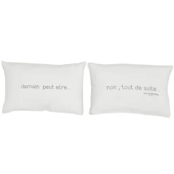 Bed and Philosophy Paire de coussins sérigraphiés en lin gris 25x40cm