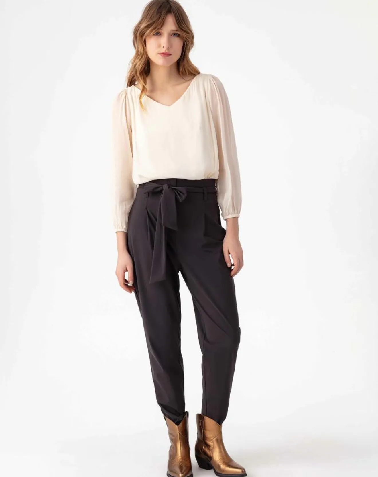 Femme Indies Pantalon avec Ceinture Hadrien choco