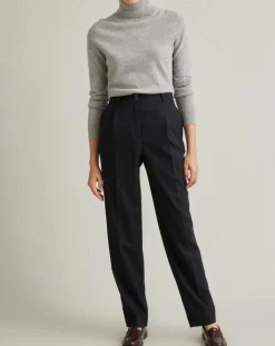 Femme Cyrillus Pantalon carotte en Flanelle Laine mélangée bleu foncé