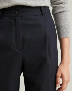 Femme Cyrillus Pantalon carotte en Flanelle Laine mélangée bleu foncé
