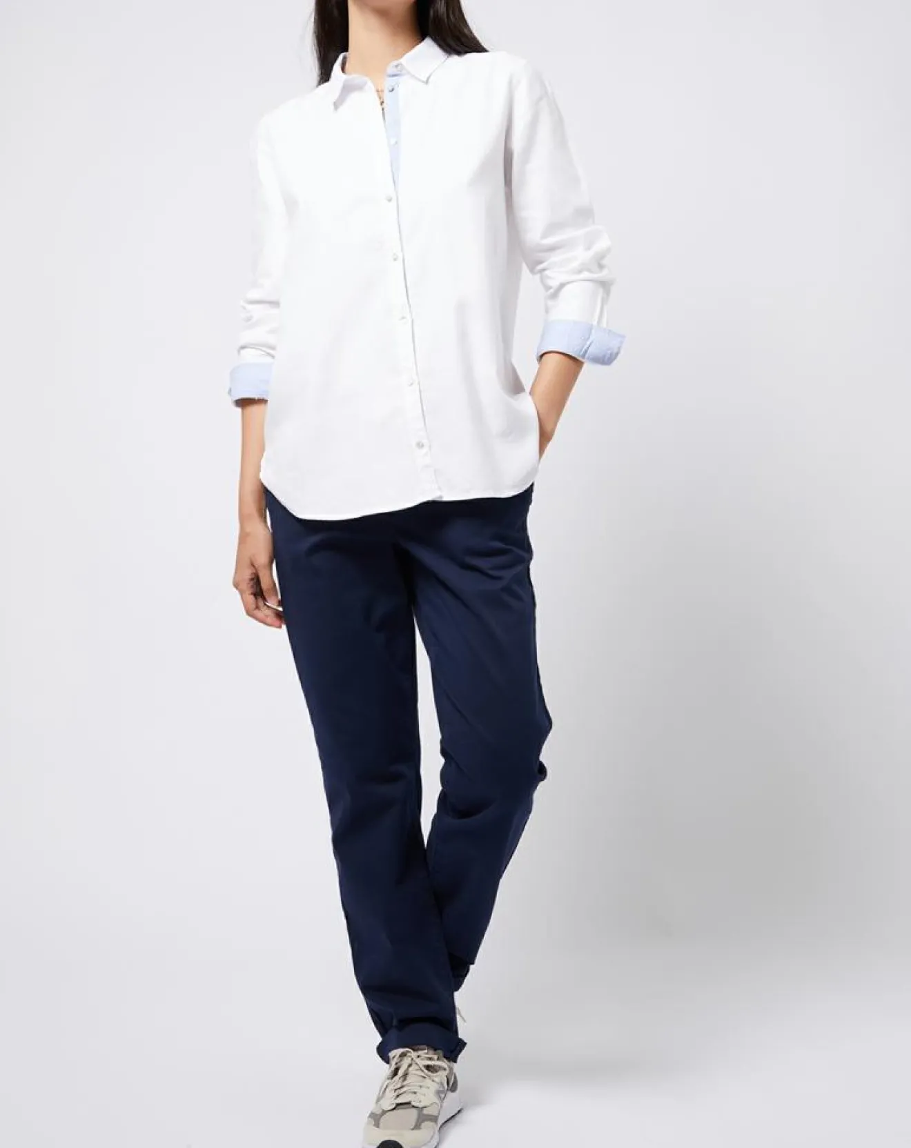 Femme Esprit Pantalon chino en Coton mélangé classique bleu marine