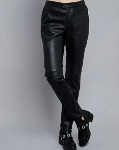 Femme Chyston Pantalon droit en Cuir Masala noir