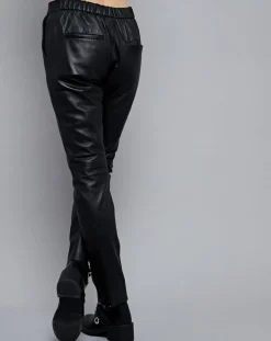 Femme Chyston Pantalon droit en Cuir Masala noir