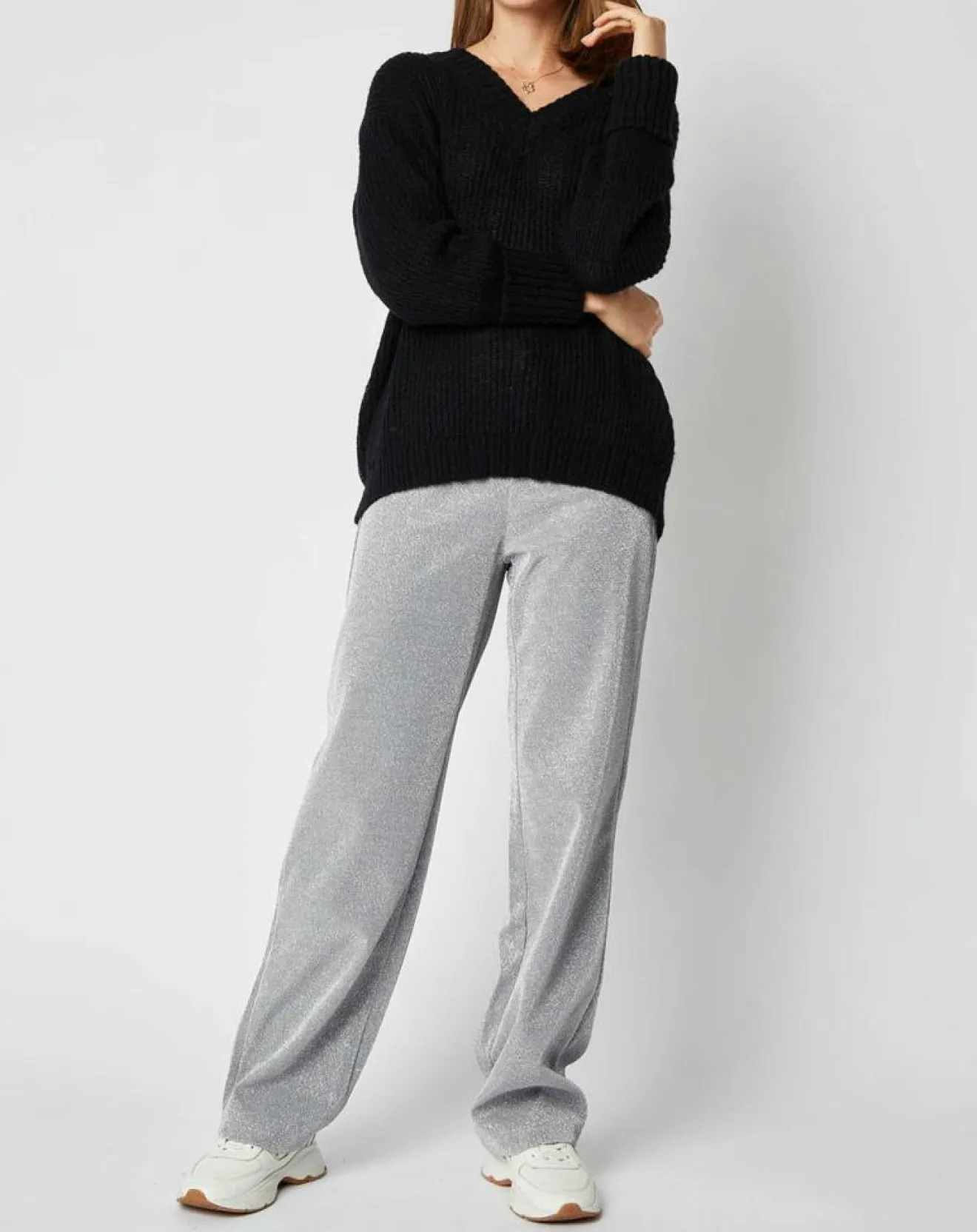 Femme An'ge Pantalon Emmie effet pailleté argenté