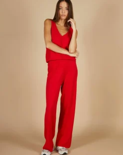 Clearance Cashmere Tribu Pantalon en Coton & Cachemire Salomé groseille