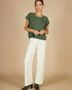 New Cashmere Tribu Pantalon en Coton & Cachemire Salomé blanc cassé