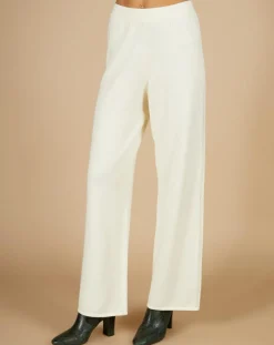 New Cashmere Tribu Pantalon en Coton & Cachemire Salomé blanc cassé