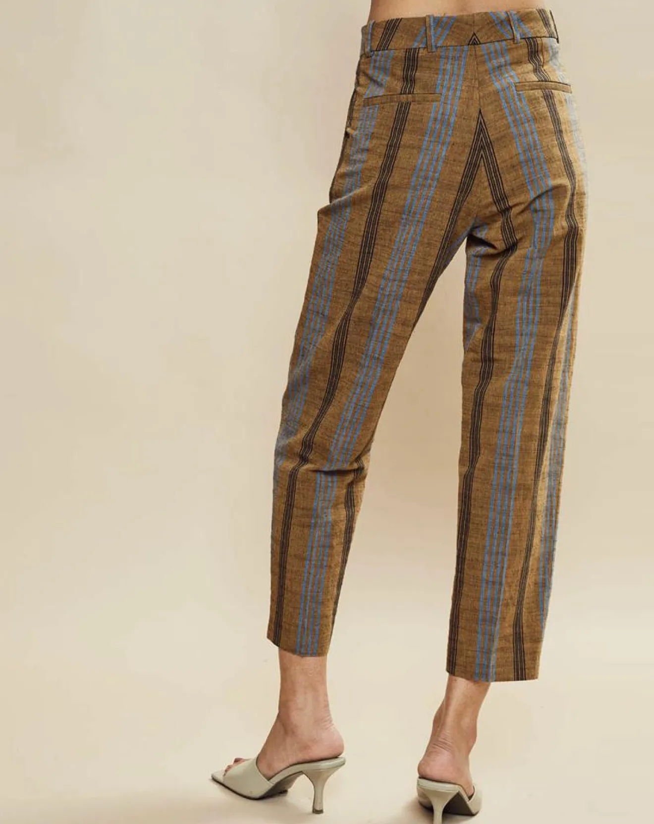 Outlet Chloé Stora Pantalon en Coton & Lin rayé Pavel marron