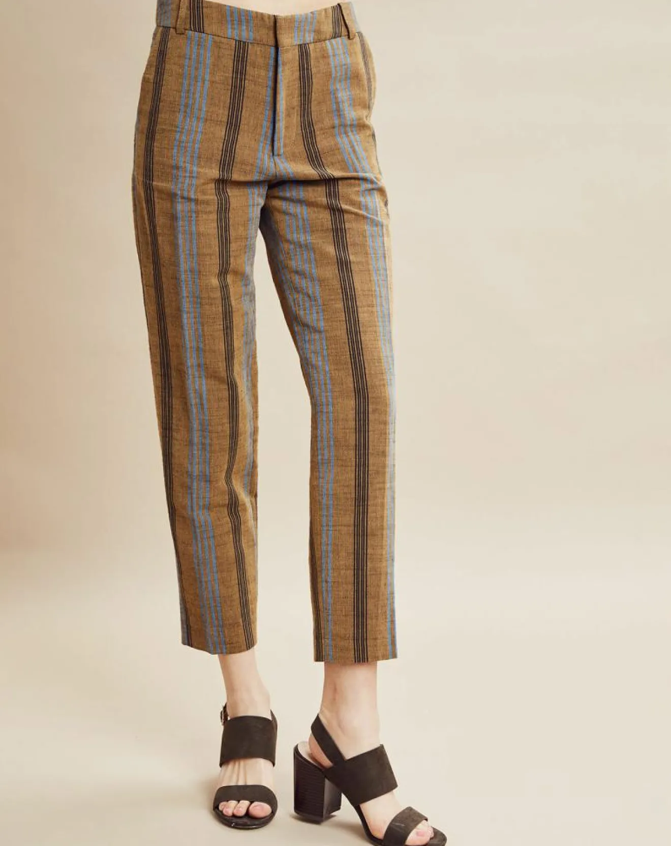 Outlet Chloé Stora Pantalon en Coton & Lin rayé Pavel marron