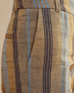 Outlet Chloé Stora Pantalon en Coton & Lin rayé Pavel marron